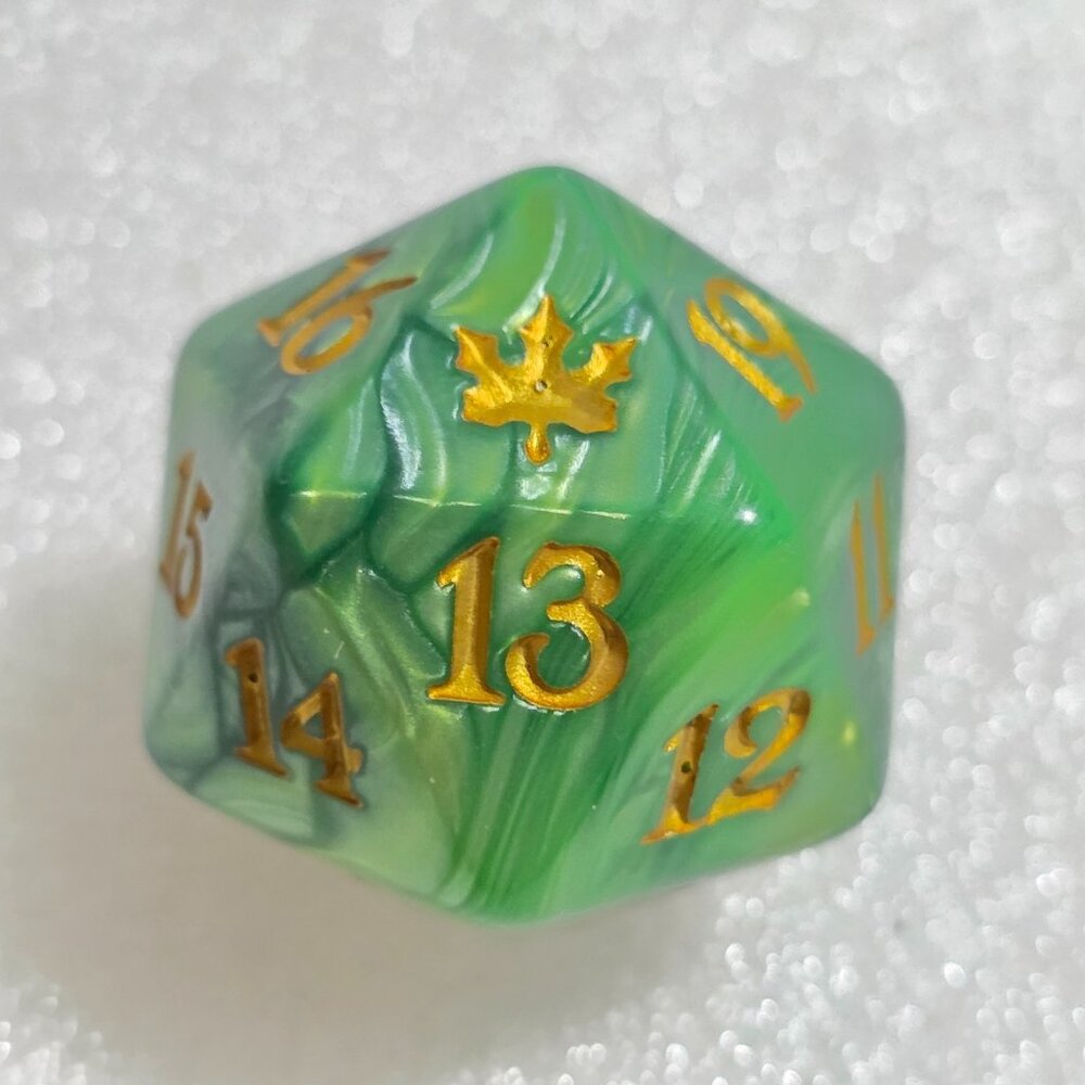 MTG Magic the Gathering Emerald Green Gold Spindown D20 Single Dice Die